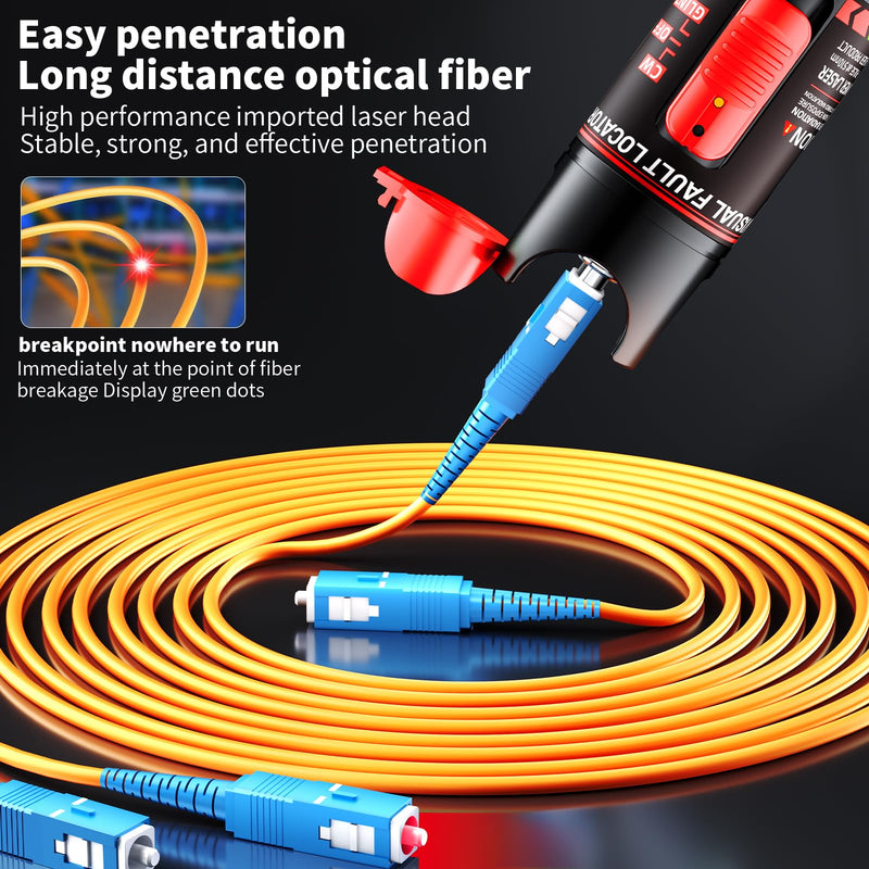 Visual Fault Locator 30KM - Rechargeable VFL Fiber Optic Tester Kit Include Single Mode 9/125um FC Male to LC Female Adapter, Fiber Optic Lights for Network Cable 30km-Rechargeable