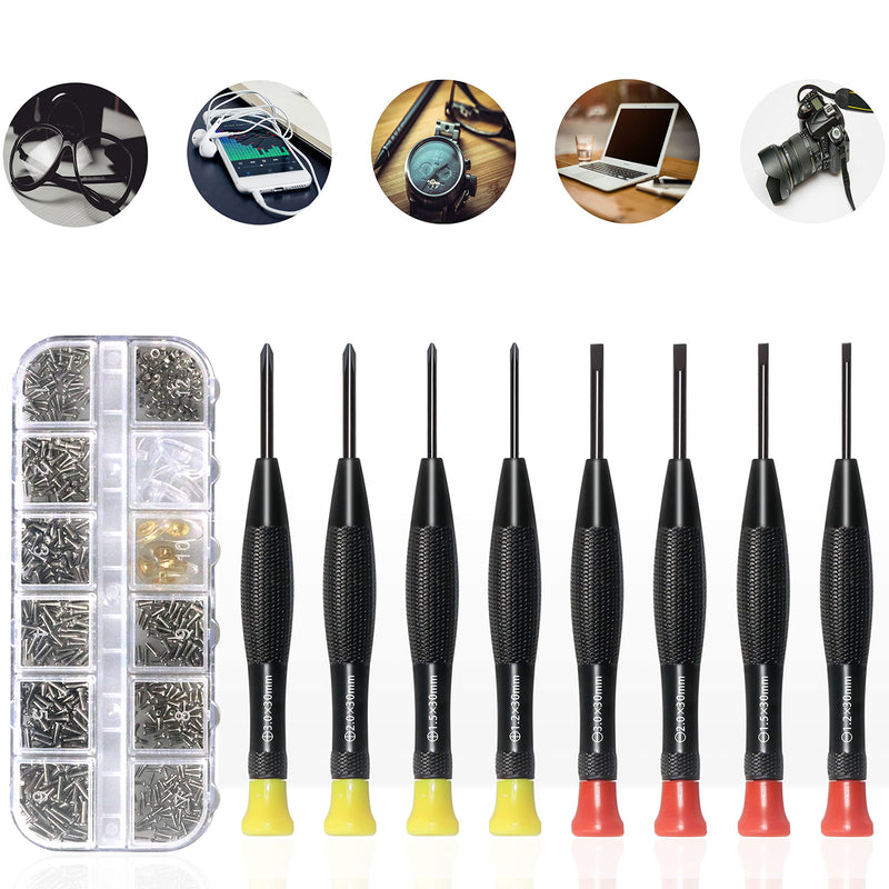 Eyeglass Repair Kit with Glasses Screws - Contains Precision Screwdriver kit and Nose Pads, Cleaning Cloth, Tweezers, Complete Glasses Repair Kit Plus