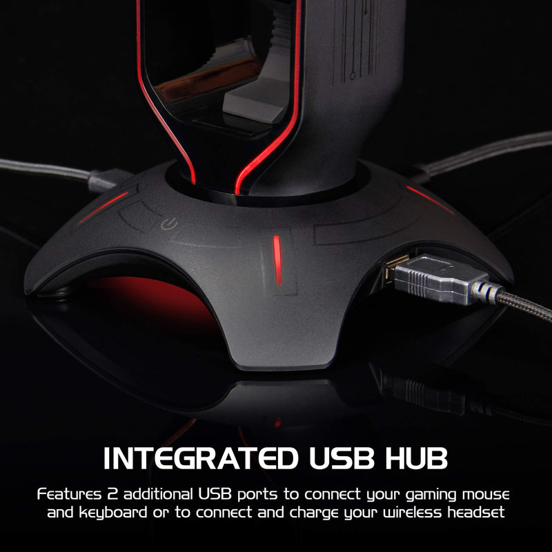 ENHANCE Gaming Headset Stand - LED Headphone Stand with Mouse Bungee and 2 Port USB Hub - 7 RGB Colors + Color Changing Mode, Headset Holder, Mouse Bungee 3-in-1 Gaming Desktop Accessory