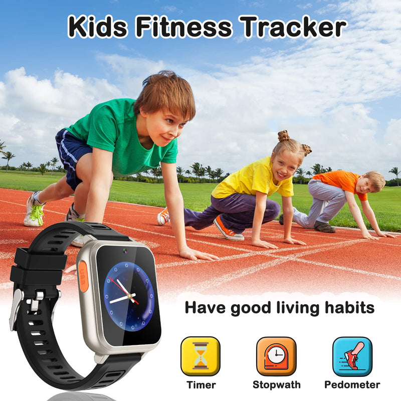 Kids Game Smart Watch for Kids with 24 Puzzle Games HD Touch Screen Camera Video Music Player Pedometer Alarm Audiostory Flashlight 12/24hr Kid Watch Gift for 4-12 Year Old Boys Girls Toys for Kid Silver Black