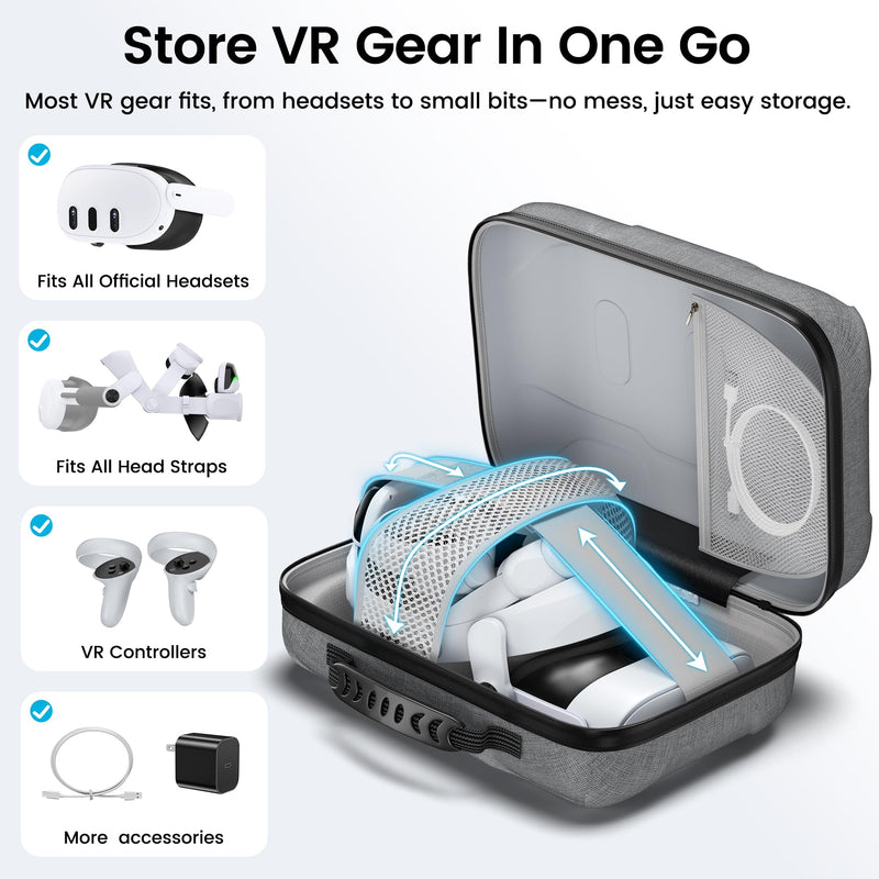 Hard Carrying Case for Meta Quest 3/3S/2/Vision Pro/Elite Strap, Large Travel and Home Storage Case for VR Headset and Controller Accessories