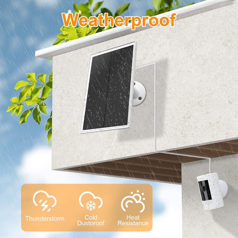 Solar Panel Charger for Ring Camera, Compatible with Ring Stick Up Cam Battery, Ring Spotlight Cam Battery, Not for Spotlight Plus/Pro, Waterproof, 6W Fast Charging, DC3.5mm Plug (White) White