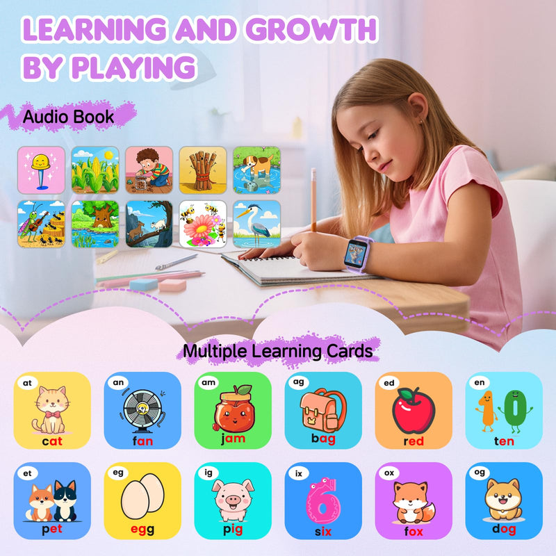 Kids Smart Watch Girls for Age 5-12, HD Camera Toddler Watch Educational Toys Birthday Gifts for Girls Ages 5 6 7 8 9 with Music Player, Alarm Clock, Learn Card, 30 Games, Pedometer Purple