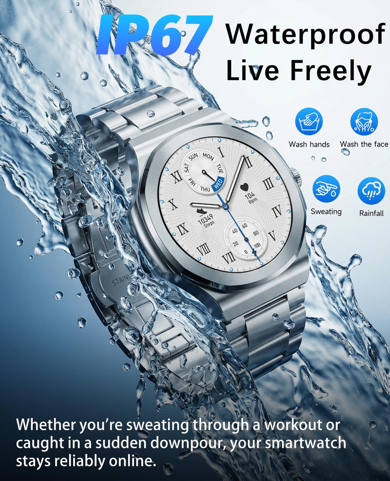 Smart Watches for Men Women,Fitness Tracker with Bluetooth Calling | 1.27" HD Screen,Heart Rate/Sleep Monitor/100+ Sport Modes,Stainless Steel & Silicone Band,Compatible with Android & IOS Silver