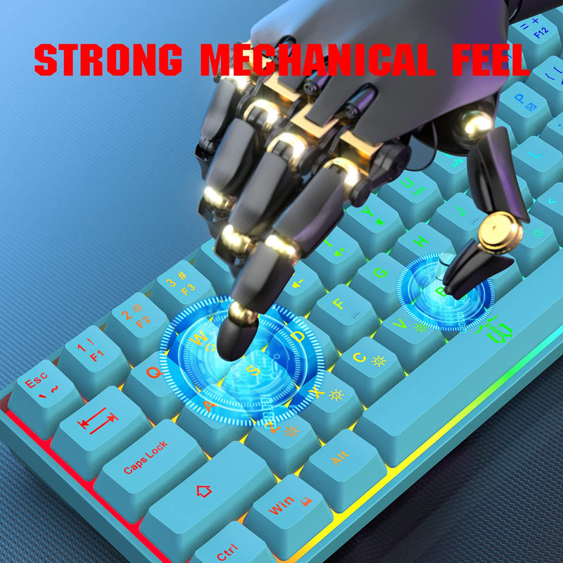Snpurdiri 60% Membrane Gaming Keyboard,RGB Compact Wired Small Keyboard, Strong Mechanical Feel for PC/Mac Gamer, Typist, Travel, Easy to Carry on Business Trip(68 Keys,Blue) Blue