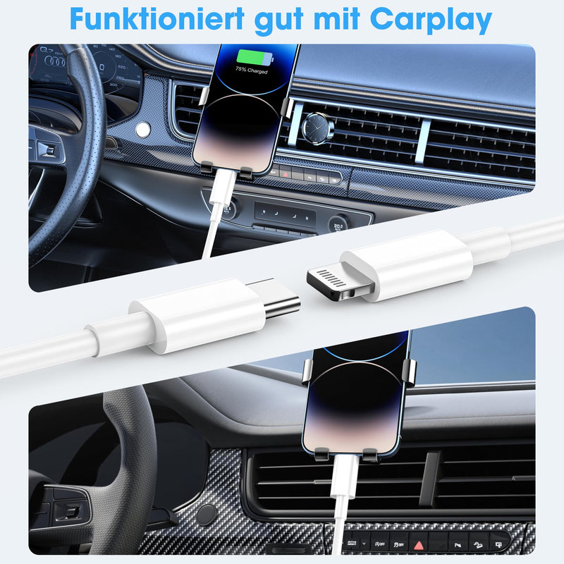 Lightning Cable USB C 2 Pack 1 M + 2 M for iPhone Charging Cable MFi Certified Original for Apple Fast Charging Cable for iPhone 14/13/12/11/Pro/Pro Max/Mini/XR/XS/XS Max/X/8/7/6/6s/Plus/iPad White