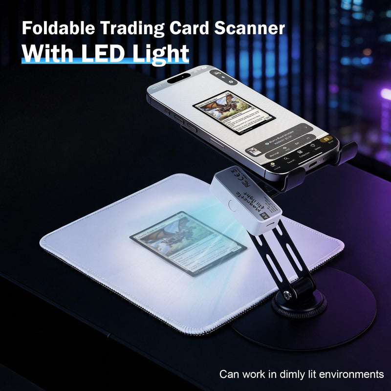 Card Scanner for Trading Cards–MTG & TCG Card Scanner Stand with Magnetic LED Light,Foldable Phone Holder for Scanning,Cards Quickly Scan and Price Check,Available for ManaBox with LED Light