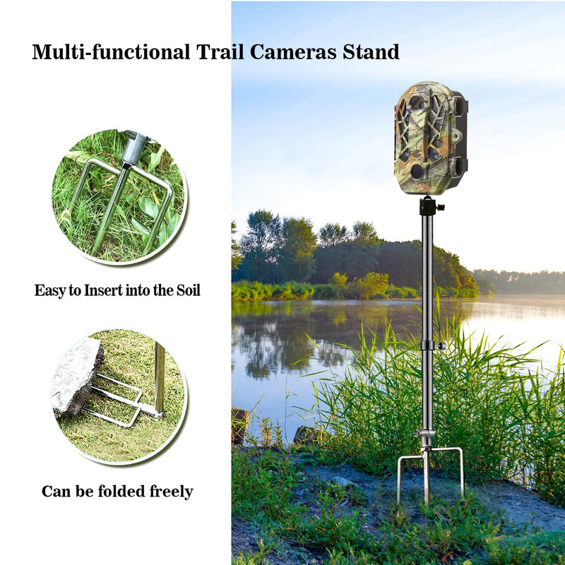1 Pack Trail & Game Camera Stand Thick Foldable Stainless Steel Bracket 360° Adjustable Universal Thread Connection 1/4''-20 (6 mm) for Trail Camera Deer Cam Accessories Silver