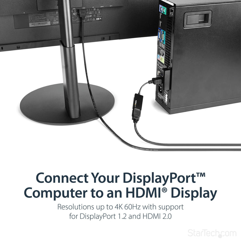 [AUSTRALIA] - StarTech.com DisplayPort to HDMI Adapter - 4K 60Hz Active DP 1.4 to HDMI 2.0 Video Converter - DP to HDMI Monitor/TV/Display Cable Adapter Dongle - Latching DP Connector (DP2HD4K60S), Black 