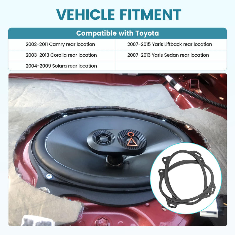 6x9 inch Rear Deck Speaker Adapter Spacer Ring for Toyota Camry/Corolla/Yaris 2002-2013 Install Aftermarket Radio Speaker Mounting Bracket