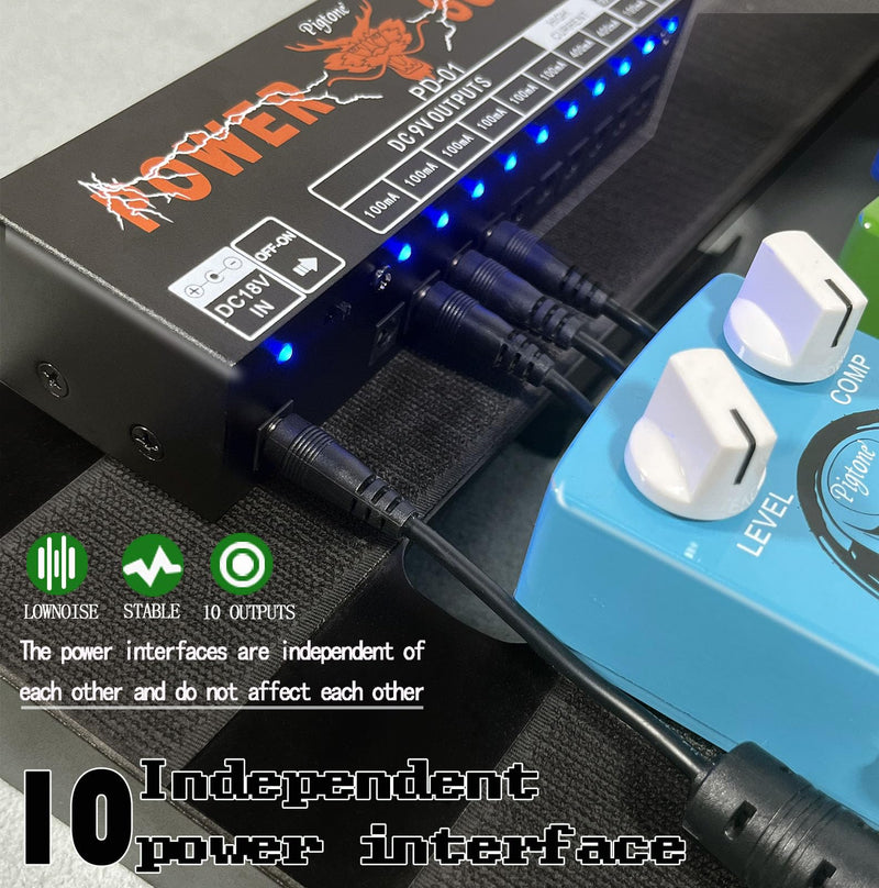 PD-01 Guitar Pedal Power Supply 10 Isolated DC Output for 9V/12V/18V Guitar Effect Pedal