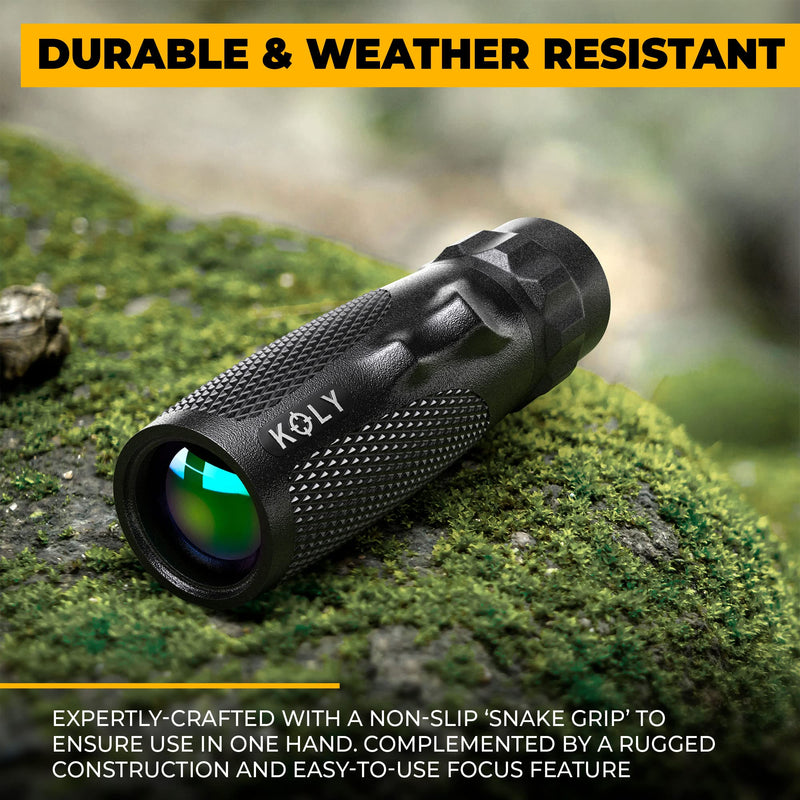 [AUSTRALIA] - Koly BAK-4 Prism 10X25 Monocular Telescope, Compact Weather Resistant Scope with Snake Skin Grip, Designed for Bird Watching, Hiking, Hunting, Archery, and More, 10X Magnification, Black 