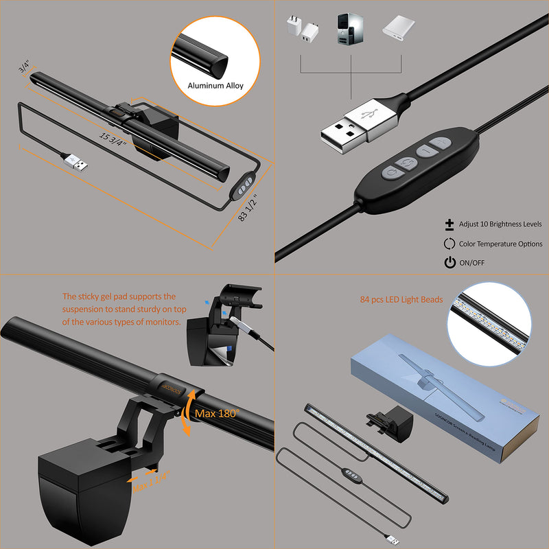 Computer Monitor Light Screen Light Bar e-Reading LED Task Lamp, 3 Color Modes, USB Powered,No Screen Glare, Dimmable Desktop Monitor Lamp for Desk/Office/Home