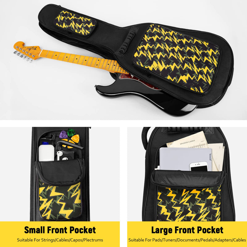 LETSROCK 38 40 41 Inch Electric Guitar Bag Case 0.38 inch Waterproof Thick Padding with Neck Strap Adjustable Shoulder Strap Waterproof Yellow Lightning Shape&Black Electric Guitar Gig Bag Yellow&Black