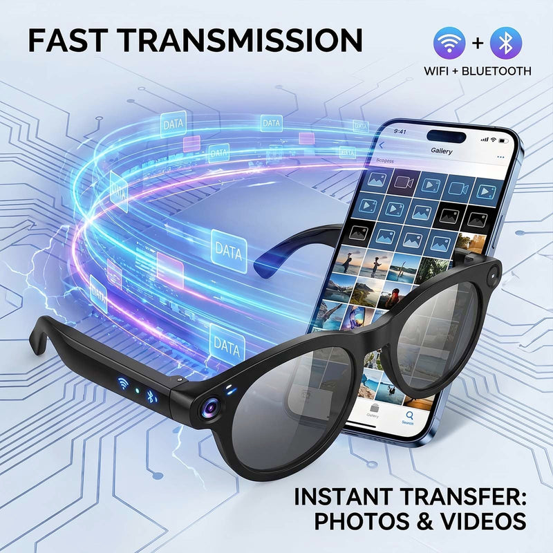 AI Smart Glasses with Camera, 4K HD Video Recording Sunglasses | Photo Capture,Real-Time Translation,Object Recognition,Open-Ear Music, Bluetooth Calls, AI Assistant Black