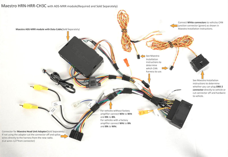 Idatalink Maestro HRN-HRR-CH3 T-Harness for Select Chrysler, Dodge, and Jeep 2013+ Vehicles - Replace The factory radio while retaining steering wheel controls (ADS-MRR or ADS-MRR2 module required)