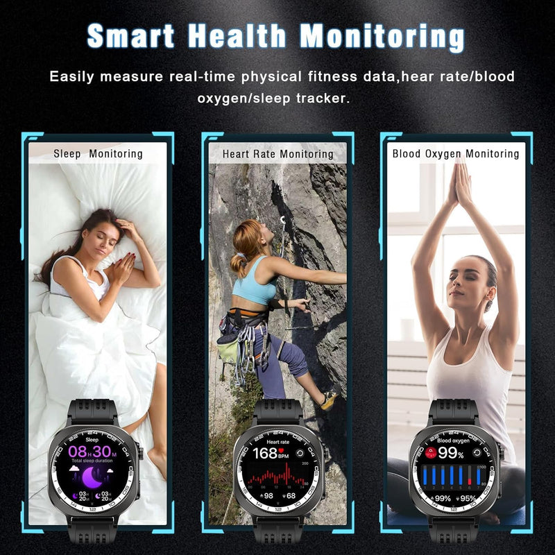 Smart Watch,2026 AMOLED 1.43",Bluetooth 5.4 Calling Smartwatch,1000mAh Battery,96 Days military watches,130+ Sports,Flashlight,Heart Rate,Sleep Monitor,IP68 Waterproof Fitness Tracker,for Android iOS A-Black