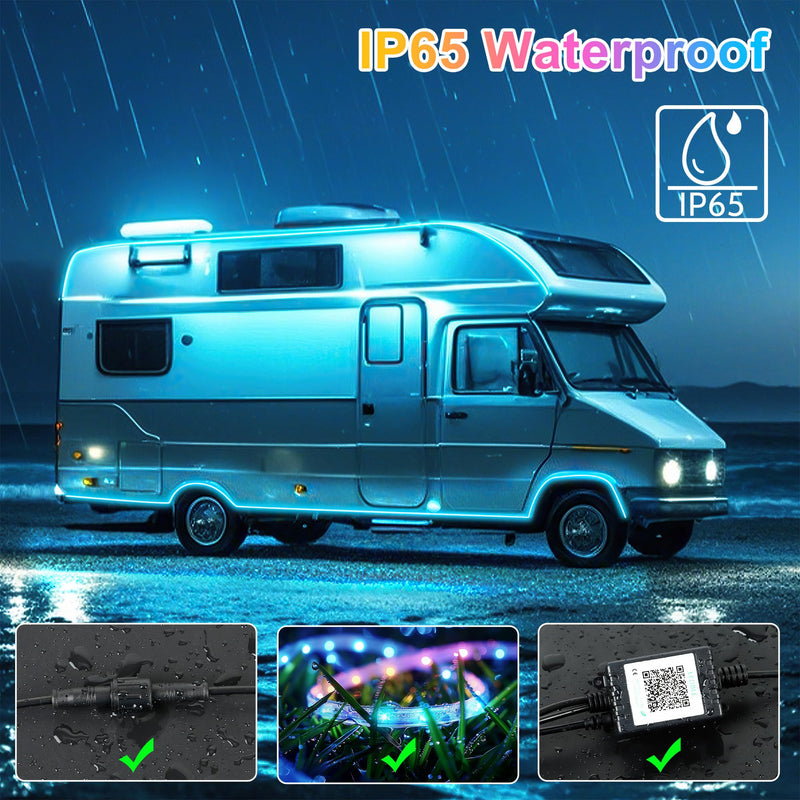 [AUSTRALIA] - RV Awning Lights, 20ft 12V LED Light Strip with Remote and App Control, Waterproof RGB RV Exterior Light for Motorhome Camper Travel Trailers Food Trucks, RV Outdoor Lights 1 Pack 