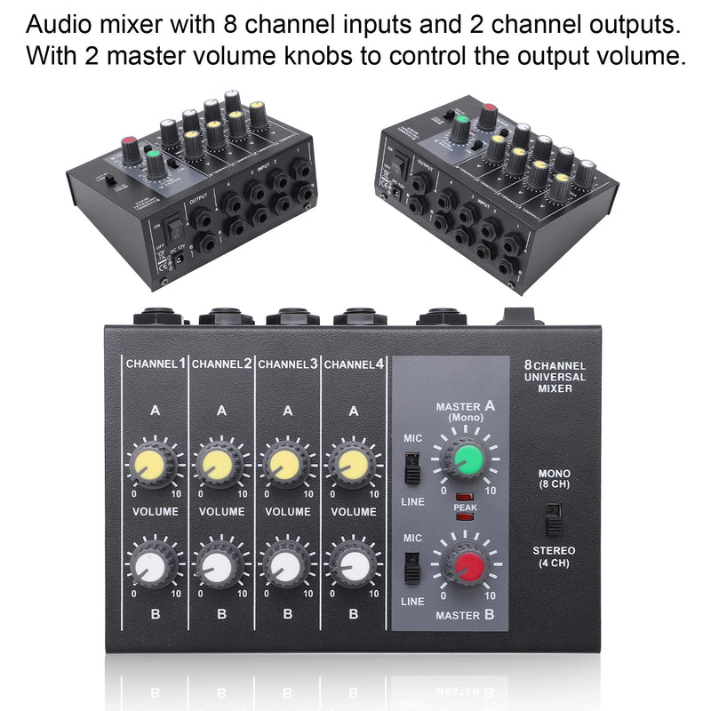 Professional 8 Channel Audio Mixer Board with XLR Inputs - Professional-grade Sound Mixing Console for Recording Studio, Live Performance, Home Studio - High-Quality Low Noise Mixing for Studio Use
