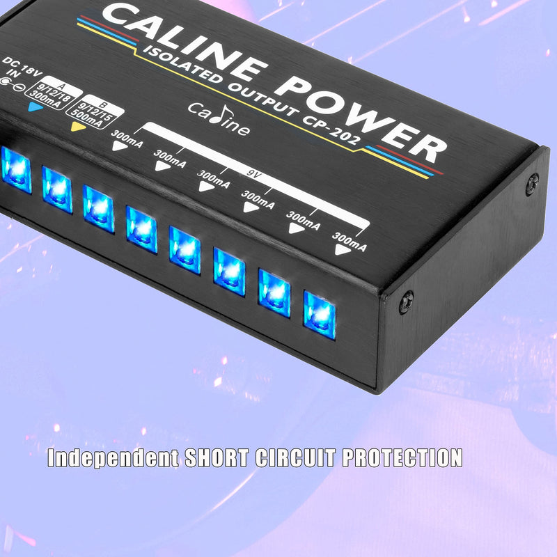 Caline Guitar Pedal Power Supply, True Isolated Pedal Board Power Supply with 8 Totally Isolated DC Outputs(300mA/500mA), Switchable 9V/12V/15V/18V Power Outputs for Guitar Pedals