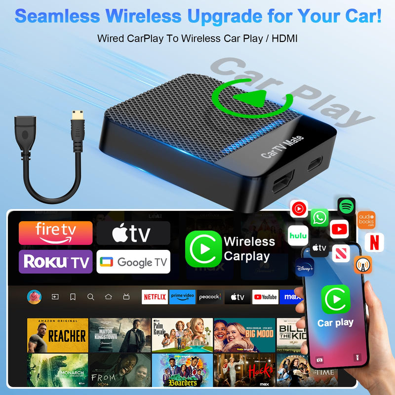 2-in-1 Car TV Mate Pro—Wireless CarPlay Adapter & HDMI Multimedia Adapter for TV Stick Converter/Game Consoles/Set-Top Box/Screen Mirroring, Plug & Play HDMI Cars T V Dongle Compatible Cars from 2016 Black1