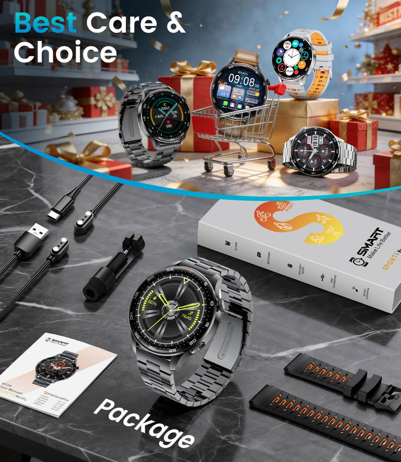 Smart Watch for Men(Answer/Make Calls), 1,7'' HD Large Screen Men's Smartwatch with 800mAh Batterry/Flashlight/Heart Rate/Sleep Monitor/100+ Sport Modes, IP68 Waterproof Fitness Watch Silver Black