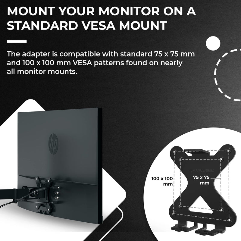 HumanCentric VESA Mount Adapter for HP Pavilion 27xw, 25xw, 24xw, 23xw, 22xw, 22cwa, 27cw, 25cw, 24cw, 23cw, and 22cw Monitors