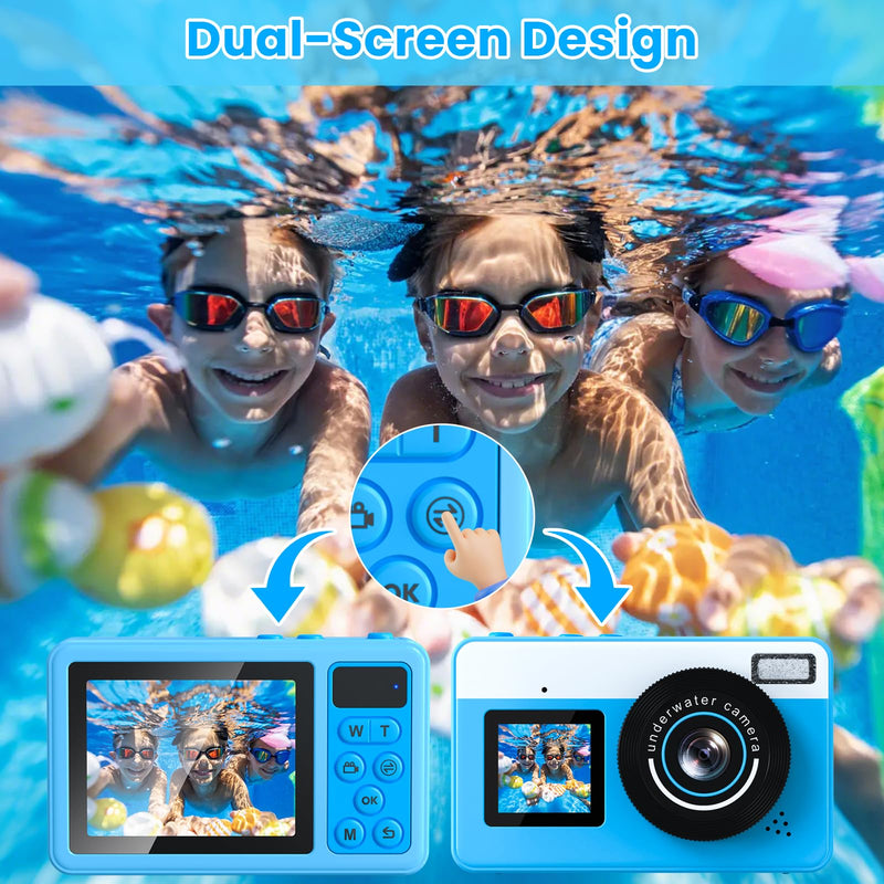 4K Waterproof Camera,10FT Underwater Digital Camera,48MP Floating Camera | for Snorkeling,Surfing,Swimming and Kayaking,Dual-Screen Selfie,Autofocus,18X Zoom,Fill Light,32GB Card,Type-C Rechargeable Blue