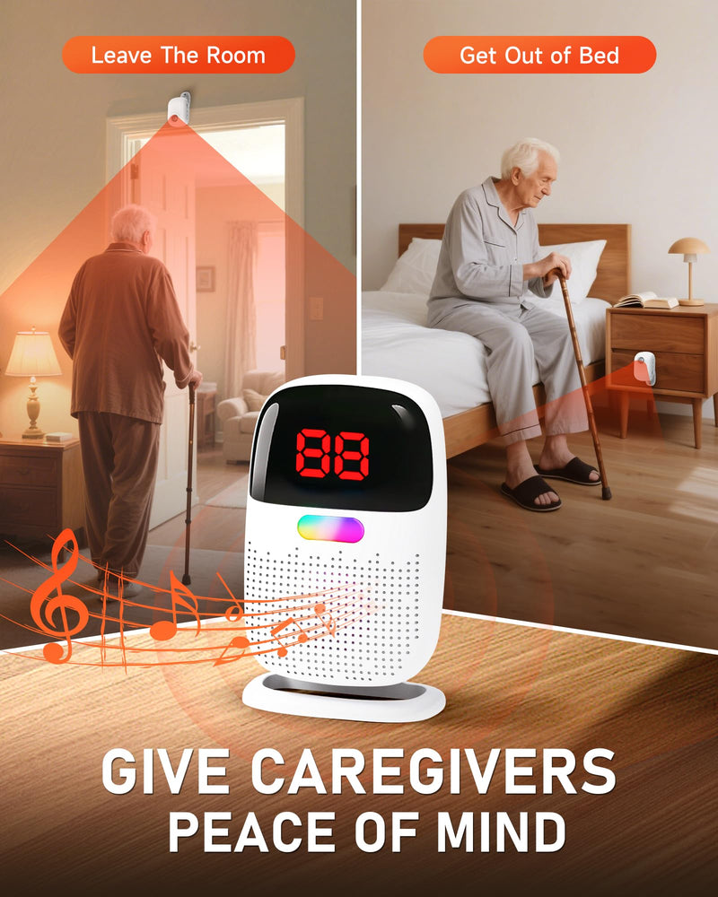 [AUSTRALIA] - PILSAMAS Bed Alarms for Elderly Dementia Patients - Digital Sensor ID Display & Clip-On Caregiver Pager, Wirelss 1000ft Range, No Month Fee, Motion Sensors for Fall & Room Exit Alerts 2 Sensors+ 1 Receiver 