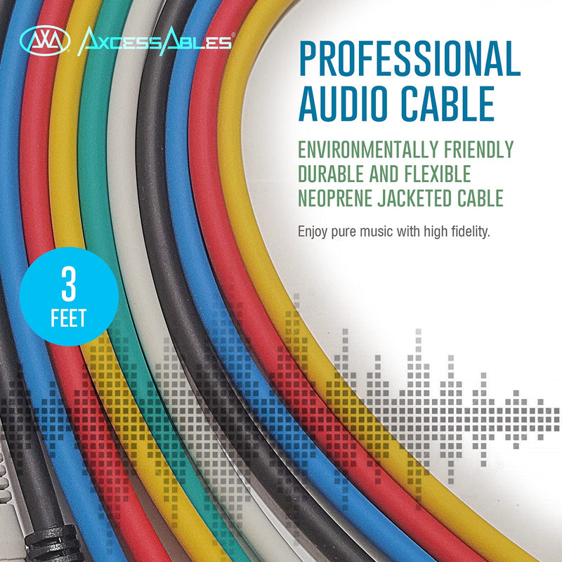 [AUSTRALIA] - AxcessAbles 1/4 (6.35mm) TS to 1/4 (6.35mm) TS Unbalanced Mono Multi-Color Patch Cables 6 Pack (3ft) Outboard Gear & Patchbay Studio Cables External Effects Digital Analog Effects 3ft - 6PK 