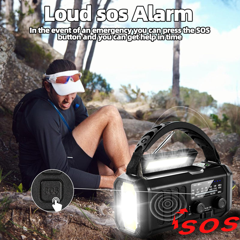 QAUYYW10000mAh/37000mWh Emergency Hand Crank Radio AM/FM with LED Flashlight Solar Radio, Portable Weather Radio, Emergency Cell Phone Charger for Family Outdoor Camping and Emergency Rescue Us Black