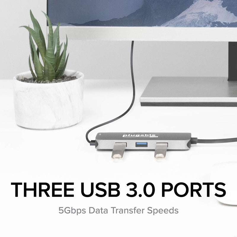 Plugable USB-C Hub 7-in-1, Compatible with Mac, Windows, Chromebook, USB4, Thunderbolt 4, and More (4K HDMI, 3 USB 3.0, SD & microSD Card Reader, 87W Charging)