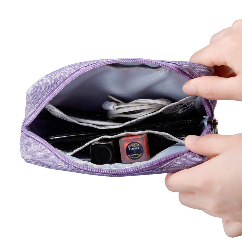 E-Tree 7 inch Canvas Zippered Small Bag, Mini Travel Makeup Carrying Case, Cosmetic Bag, Portable Electronics Accessories Organizer, Tiny Coin Purse Wallet, Little Pouch for Little Items, Purple 6" X 1.8" X 4"