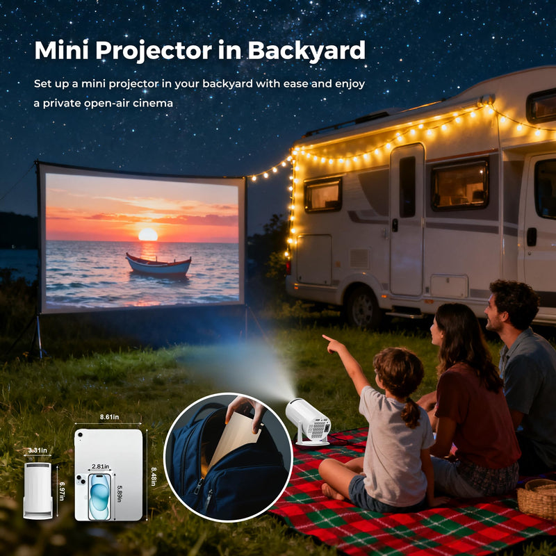 Mini Projector with WiFi and Bluetooth, Portable Movie Projector Support 4K, Auto Keystone,210° Rotation, 130'' Screen Smart Projector Compatible with HDMI Phone TV Stick for Bedroom Outdoor A-X8