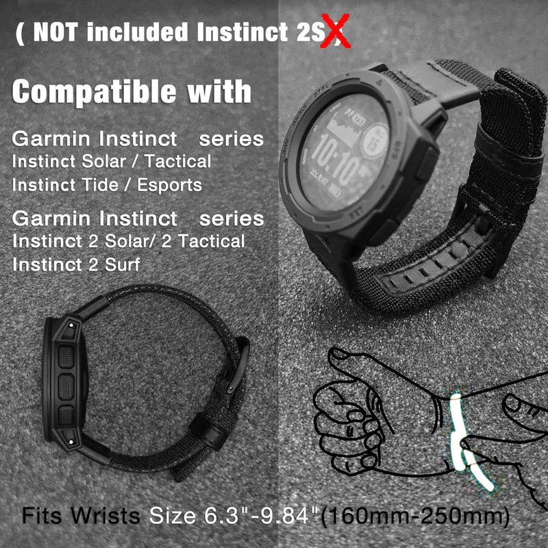 Abanen 22mm Nylon Military Style Watch Bands for Garmin Instinct/Instinct 2 Solar, Woven Fabric Durable Wristband Strap for Garmin Instinct Tactical/Tide/Esports/Instinct Solar Black
