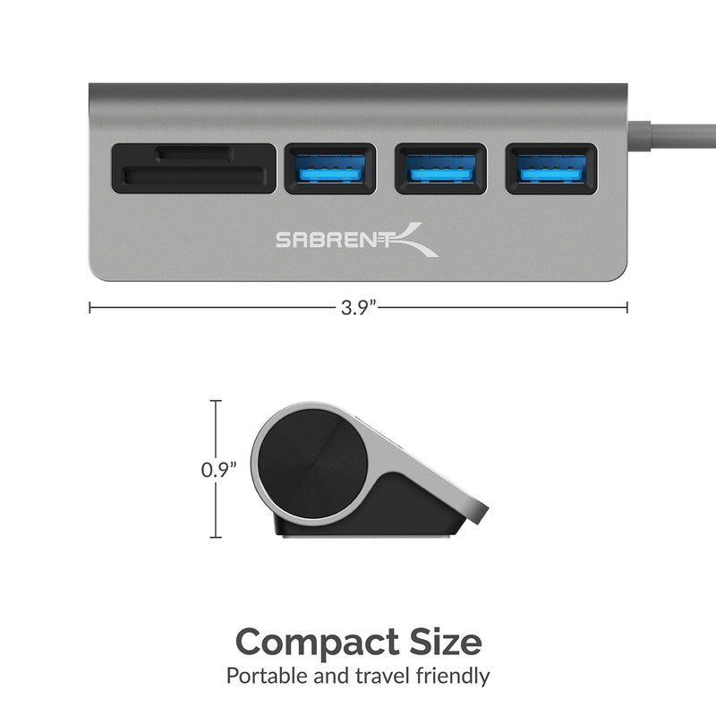 SABRENT USB-C 3.0 Hub, 5-in-1 USB SD Card Reader, SD & TF Dual Slot + 3 USB 3.0 Hub Portable Compatible with MacBook, Mac Pro/Mini, iMac, XPS, Surface Pro, Windows, Thunderbolt (HB-U3CR) USB 3.0 Type C