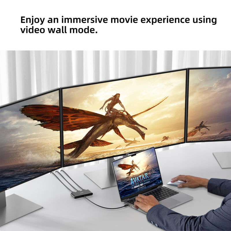 USB C to 3 HDMI Splitter MST Hub 3 Ports Single 4K 144Hz Triple 4K@60Hz DP Alt 1.4 Splitter Monitor Hdmi Splitter Extended Mode Support Extension (Windows Only)