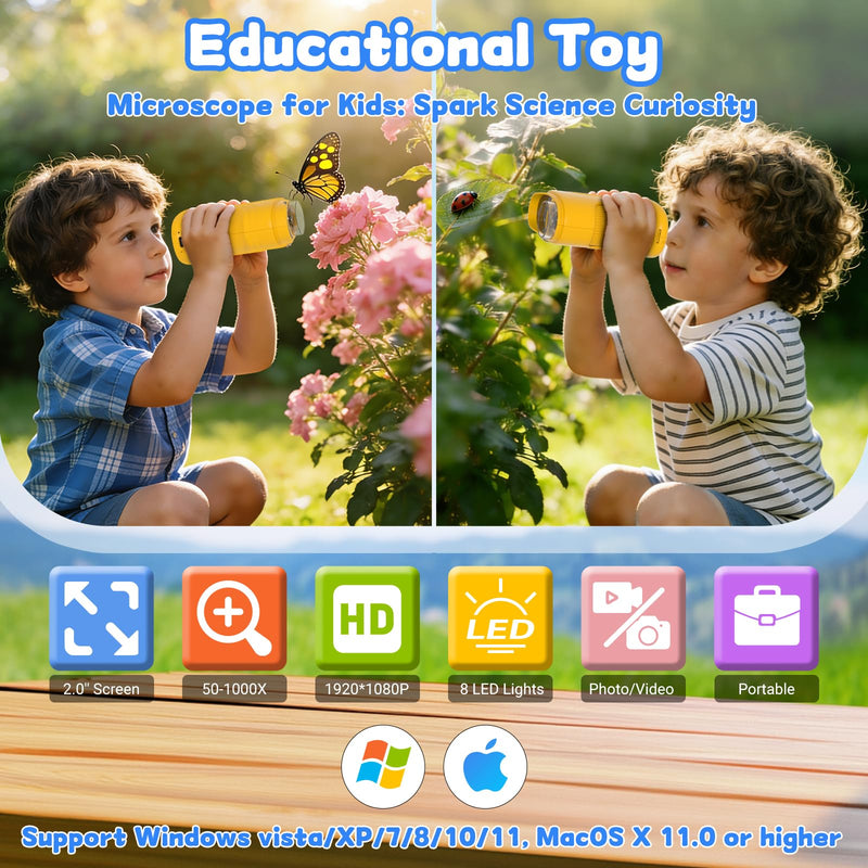 1000X Handheld Microscope for Kids: Pocket Digital Microscope with 1080P&2.0''IPS Screen&Photo/Video - Portable Edu Science Kits for Girls Boys - STEM Toys Birthday Gifts Ages 3-6 6-12(Orange) Orange