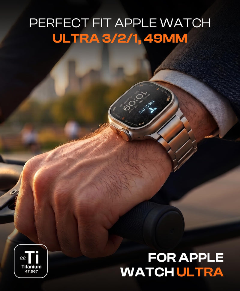 Titanium Watch Band Compatible with Apple Watch Ultra 3/2/1, 49mm | Adjustable Titanium Apple Watch Band 49mm, DLC Coating with Deployant Clasp, Waterproof & Ultra‑Light, Perfect Color Matching Natural Titanium | Deployant Clasp | 26mm