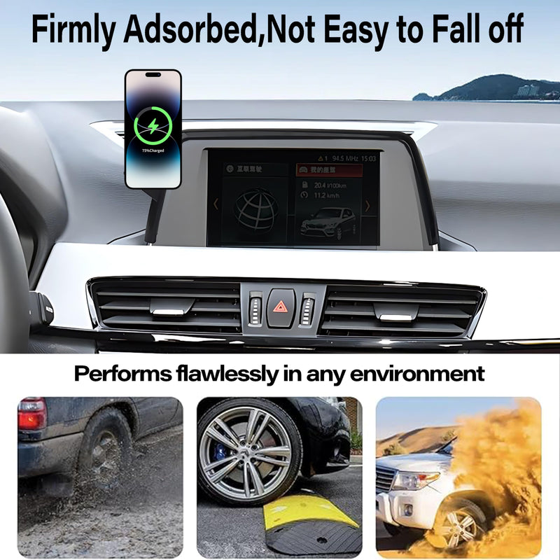 Car Phone Mount for 2016-2019 BMW The X1/BMW The X2 6.5" Screen Accessories | MagSafe 15W Fast Wireless Charger Cell Phone Holder,360° Rotatable 3D Fit Navigation Clip-On Cradle,will Not Block Air Vents fit for 2016-2019 BMW The X1 / The X2 (6.5 Inch)