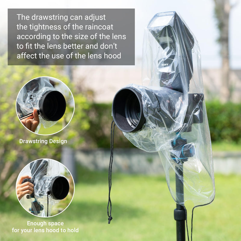 2 Pack Camera Lens Rain Cover Raincoat with Flash Clear Dust Proof Sleeve Protection for Canon EOS 4000D 1200D 90D 80D 77D 70D 5D 6D 7D Mark II R10 R7 R5 R6 Rp R Rebel T8i T7i T7 T6i SL3 SX70 SX60 HS (2 Pack)for Camera with Flash