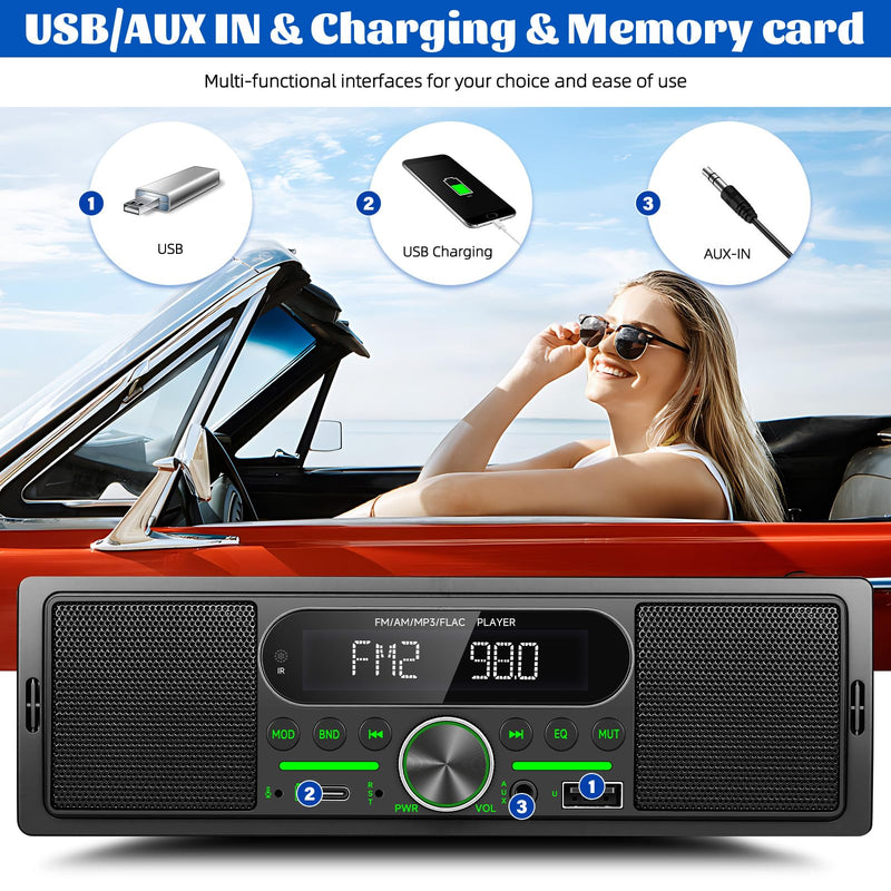 Single Din Car Stereo Radio Bluetooth Multimedia Car Audio Receivers with Digital LCD Display AM/FM Car Radio Dual USB/Type-C/AUX-in MP3 Player Lossless Sound Quality Quick Charge+ Remote
