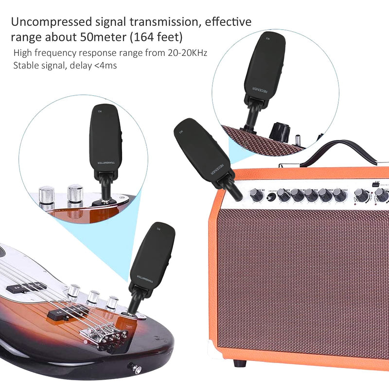 Rechargeable Guitar Transmitter Receiver Audio System 48kHz 24-bit 20Hz-20kHz Electronic Bass Pickup Amplifier Accessories