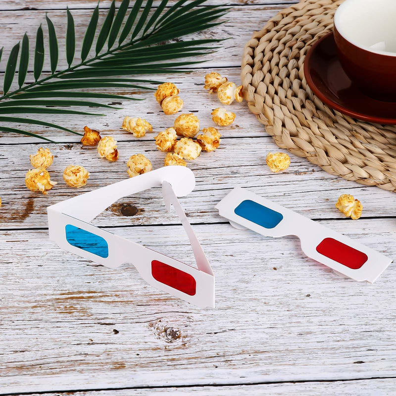 10 Pairs 3D Paper Glasses for Movies, Movie Glasses, 3D Glasses Red and Cyan Lens White Frame Anaglyph Glasses Cardboard for Movies, Folded in Protective Sleeve