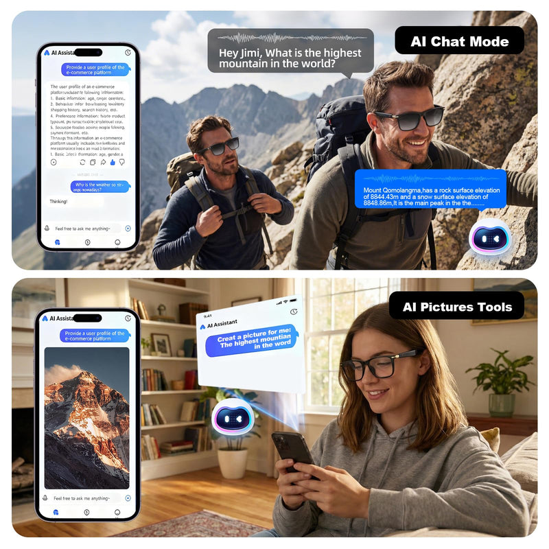 AI Smart Audio Translation Glasses with Real-Time Language Translation 139 Languages via App, Bluetooth Open-Ear Eyewear, AI Assistant, Photochromic Sunglasses, Meeting Recorder for Travel Business