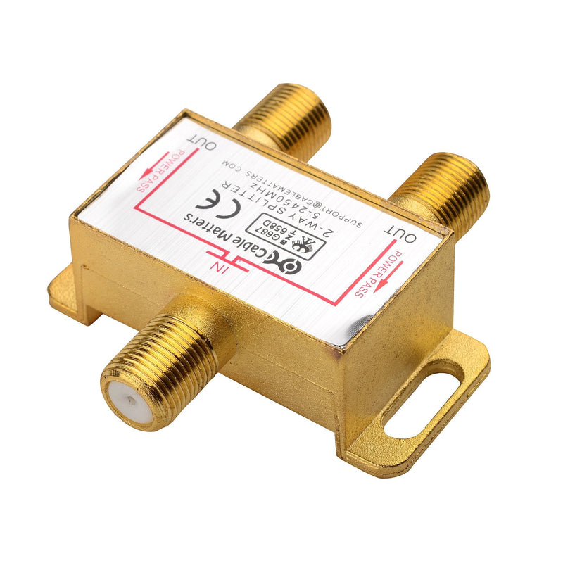 Cable Matters 2-Pack 2.4 Ghz 2 Way Coaxial Cable Splitter for STB TV, Antenna and MoCA Network - All Port Power Passing - Gold Plated and Corrosion Resistant 2-Way
