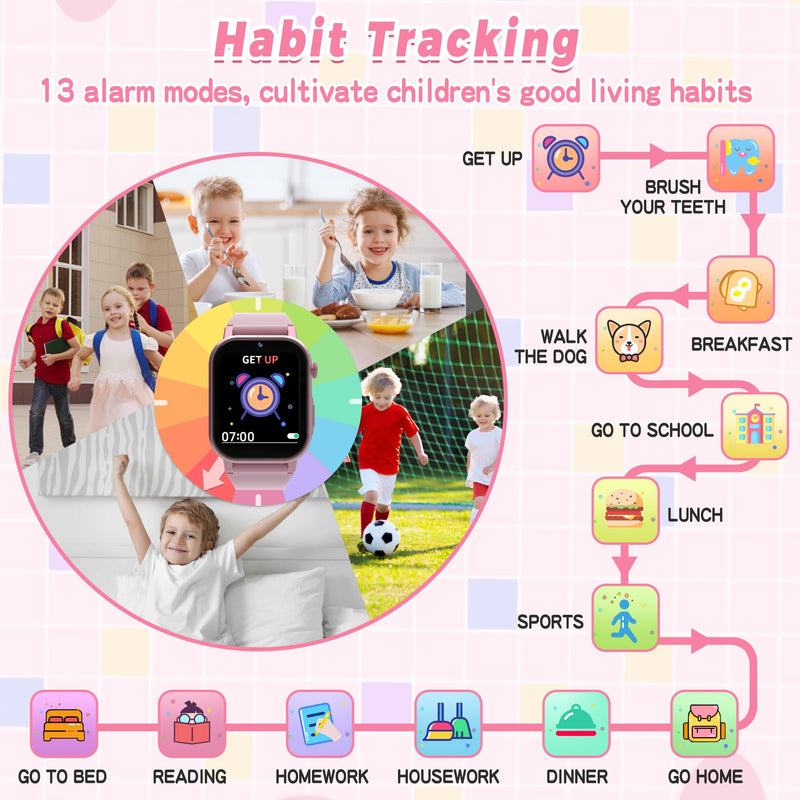 Phyulls Kids Smart Watch Gift for Girls Age 4-12, HD Touch Screen Kids Watches with Video Camera Music Player Pedometer Flashlight 12/24 hr Educational Toys Birthday Gifts for Girls Ages 6 7 8 9 10