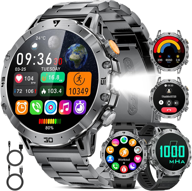 Military Smart Watch for Men with Bluetooth Call, 1.43" AMOLED Screen Smartwatch with Heart Rate/Sleep Monitor, IP68 Waterproof Fitness Tracker with 100+ Sport Modes for iOS Android