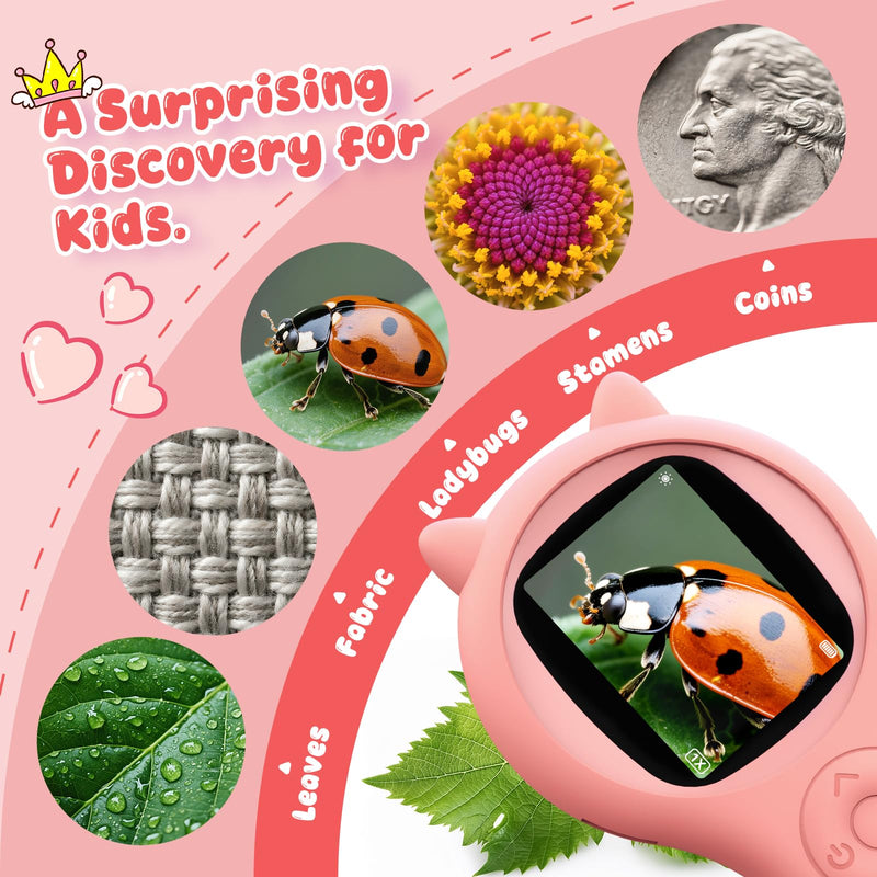 [AUSTRALIA] - Portable Handheld Mini Digital Microscope for Kids - Educational Science Toys, Christmas & Birthday Gifts for Age 5 6 7 8 9 10 11 12 Girls & Boys (Pink) Pink 1 Pcs 