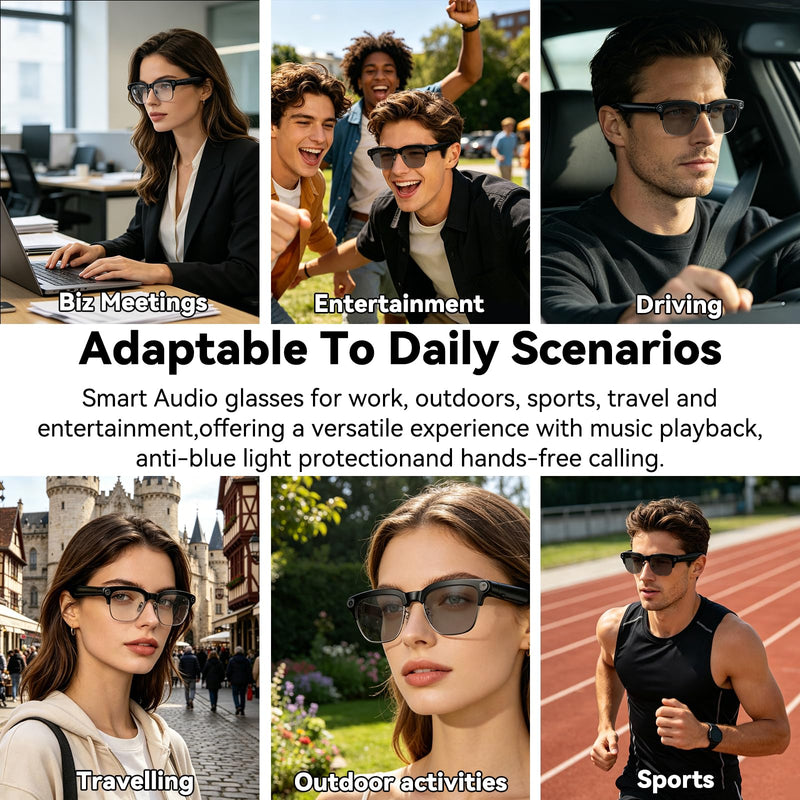 AI Smart Glasses with camera, Continuous AI Chat, 8MP Camera Glasses, 1080P Recording Glasses for Men Women,Hands-Free Music & Calls,Real-Time Translation,Ideal for Business Meetings,Travel,&Daily Use Photochromism